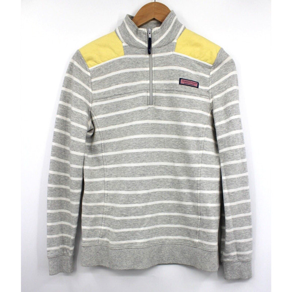 Vineyard Vines Jackets & Blazers - Vineyard Vines Sweater Small Stripped 1/4 Zip‎ Pullover Fleece Gray Yellow